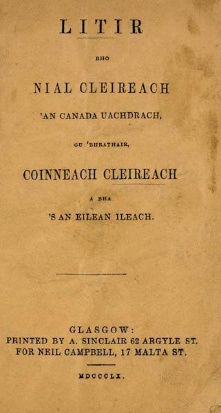 Litir bho Nial Cleireach ’an Canada Uachdrach, gu ’bhrathair, Coinneach Cleireach, a bha ’s an Eilean Ileach