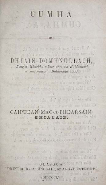Cumha do dh’Iain Domhnullach, fear a’ Gharbha-mhoir ann am Baideanach, a chaochail s a’ bhliadhna 1830
