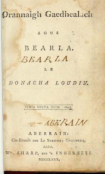 Comh-chruinneachidh Orannaigh Gaedhealach agus Bearla (A Collection of Gaelic and English Songs)