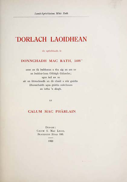 Lamh-Sgriobhainn Mhic Rath. “Dorlach Laoidhean do sgrìobhadh le Donnchadh Mac Rath, 1688”