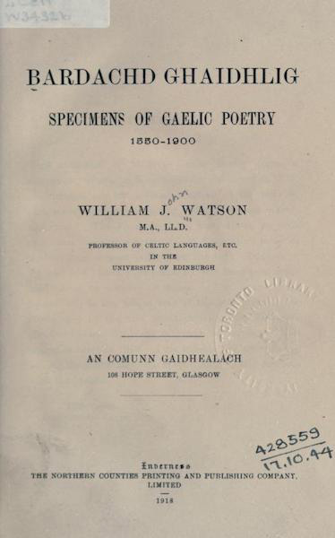 Bàrdachd Ghàidhlig = Specimens of Gaelic poetry: 1550-1900