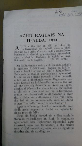 Achd Eaglais na h-Alba, 1921